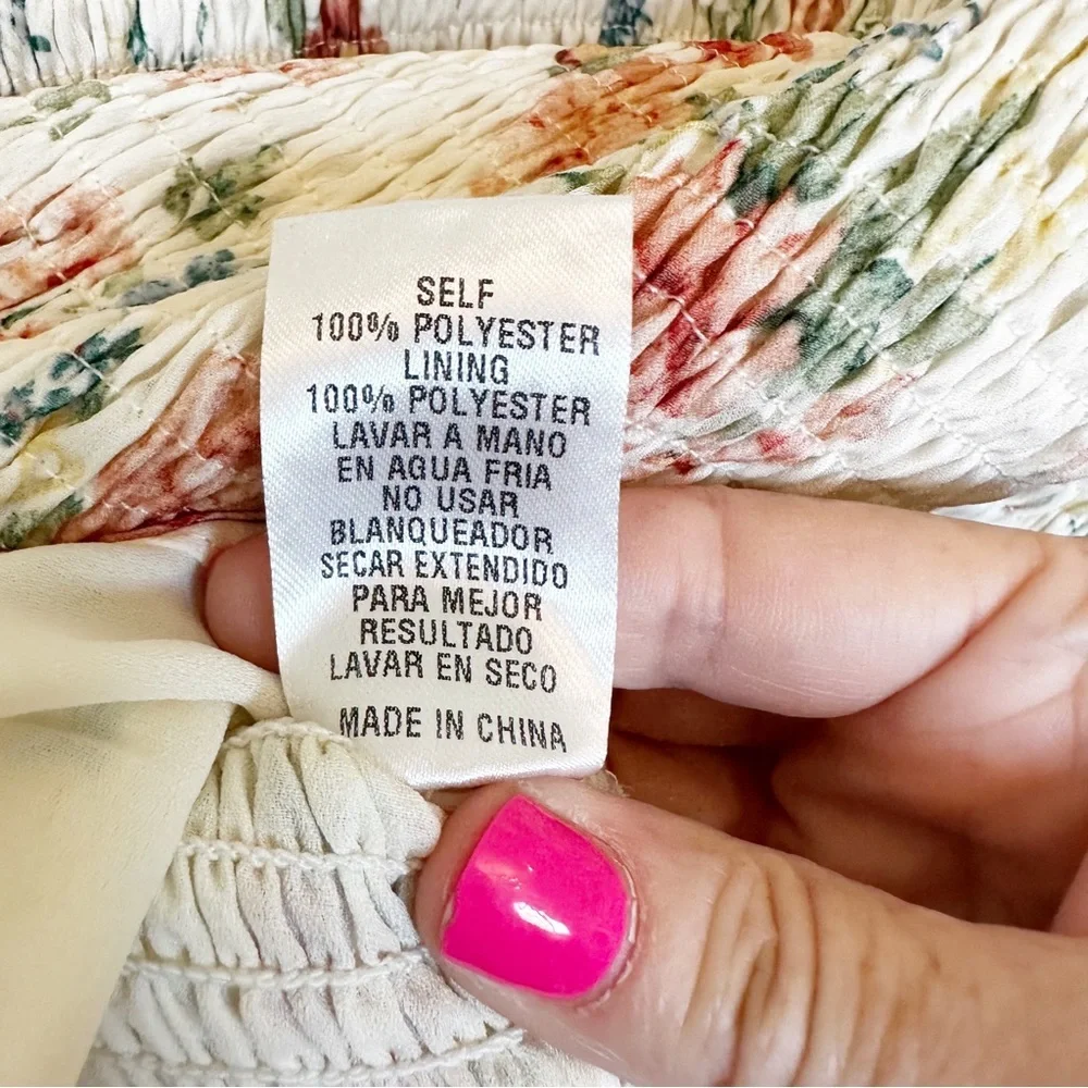 STORIA Womens Pastel Floral Smocked Chiffon Ruffle Teim Dress Long Sleeve Medium - Picture 5 of 11